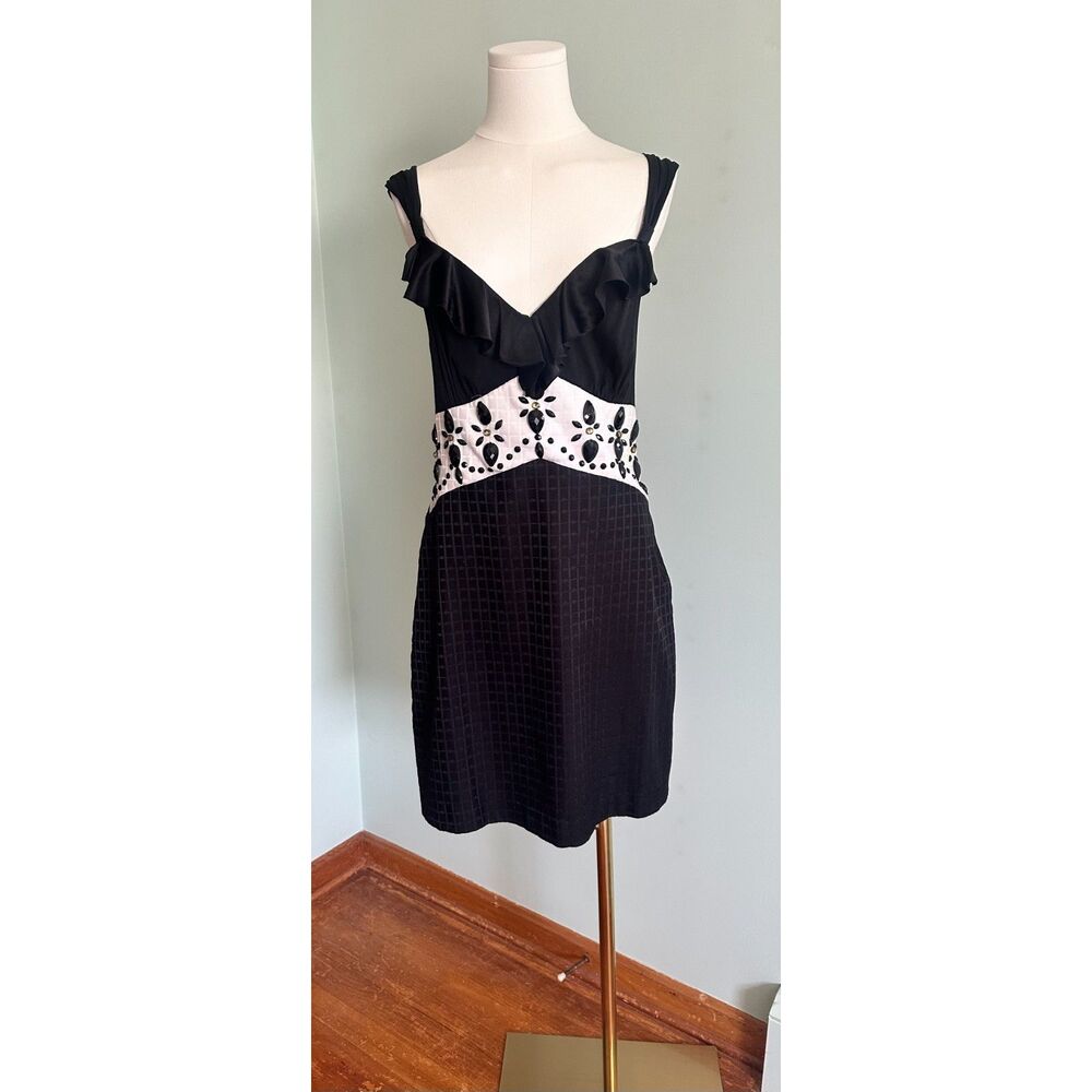 Vintage Hale Bob Black Silk Blend Little Black Dress Jeweled Waist Size M